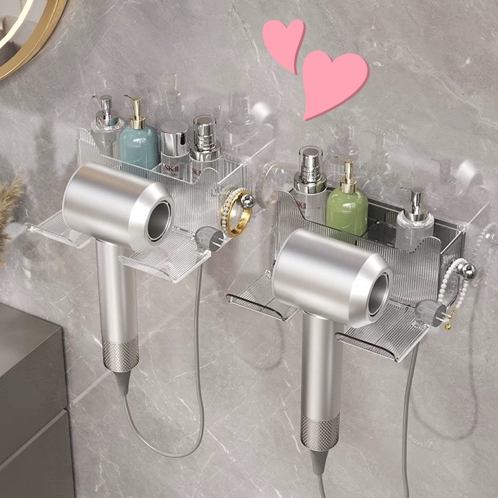 ที่วางไดร์ ชั้นติดผนัง ไม่ต้องเจาะผนัง ที่แขวนไดร์เป่าผม อเนกประสงค์ พร้อมที่เก็บสายไฟ ATCCH