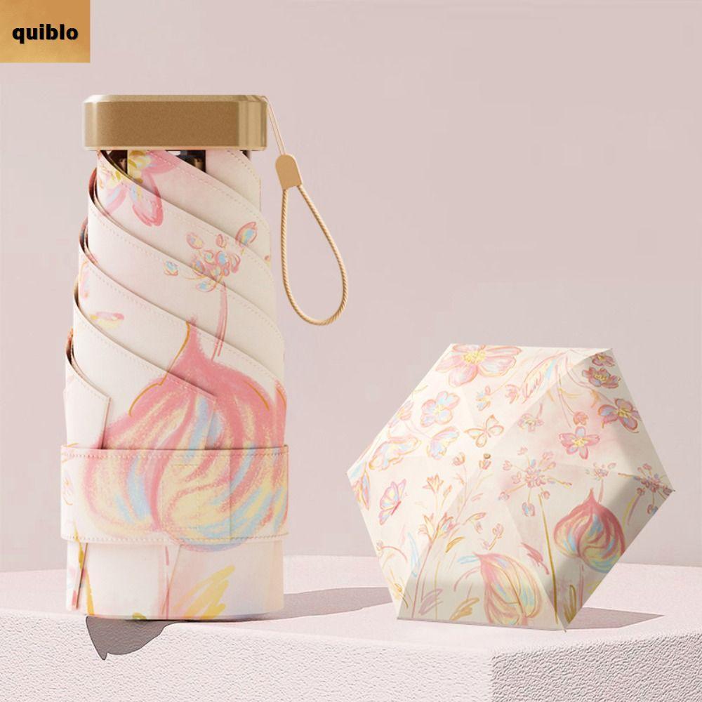 QUIBLO ร่มพกพาขนาดเล็ก ดีไซน์ลายดอกไม้ กันแดดและกันฝน ป้องกัน UV ได้ทุกวัน