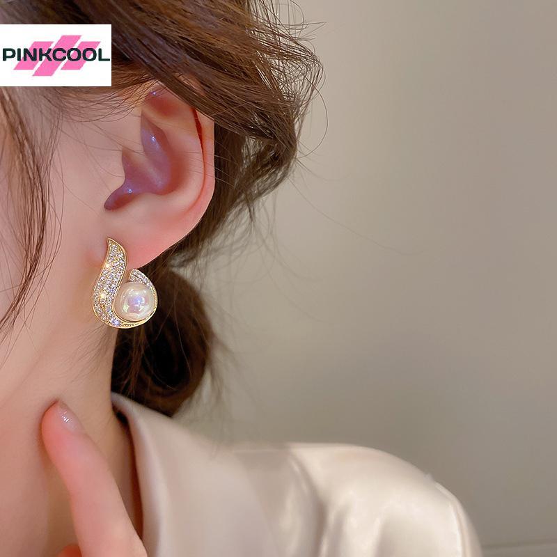 PINKCOOL ต่างหูใหม่ สไตล์เกาหลี ออกแบบเป็นหยดน้ำและไข่มุก แฟชันสำหรับฤดูร้อน