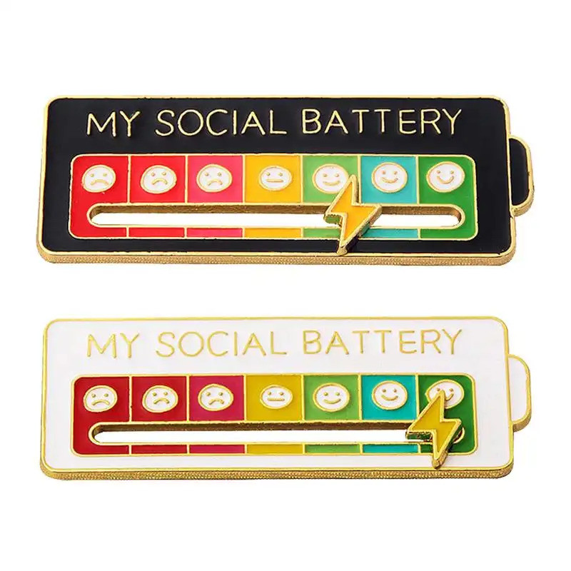 2PCS Social Battery Pin - My Social Battery Creative Lapel Pin,Pins for Backpacks Fashion Pin 7 Days