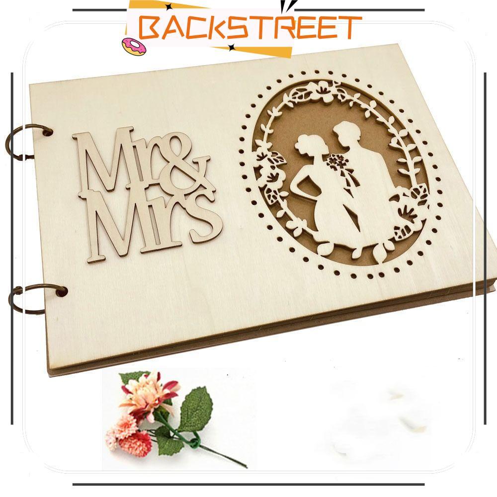 BACKSTAGE Wedding Guest Book, Natural Colour Wood Guest Book, Elegant 27*19 CM Golden Wedding Sign-i