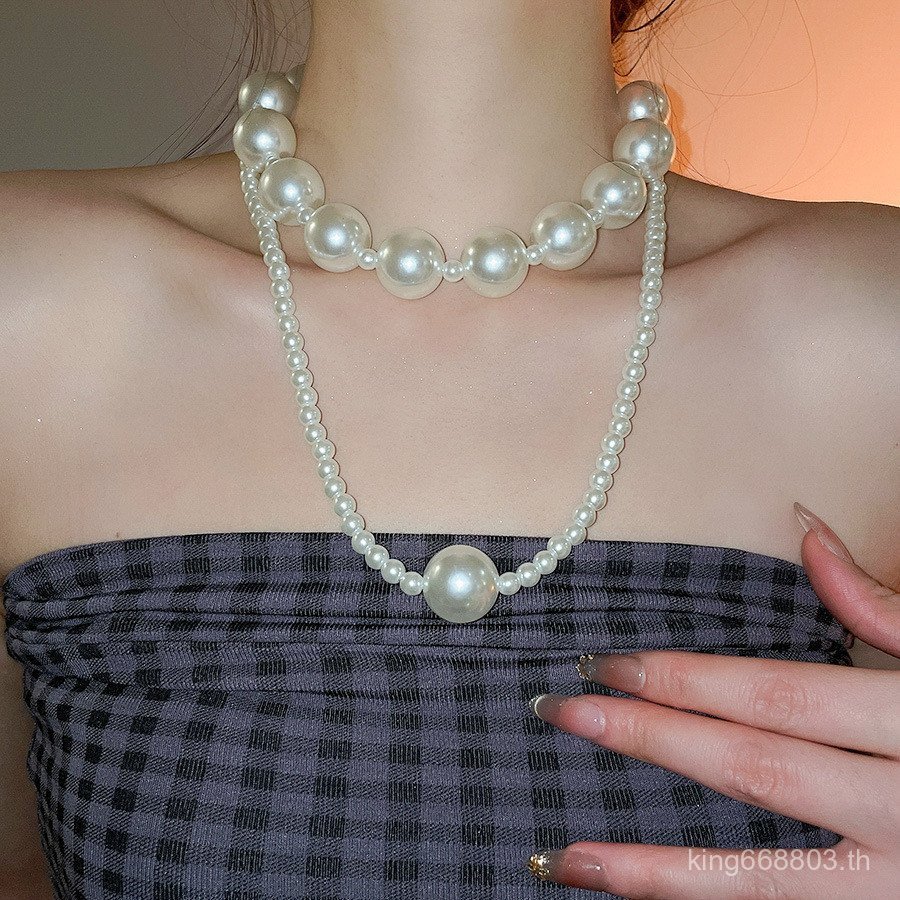 สร้อยคอลูกปัดคู่สไตล์ฝรั่งเศส แบบคลาสสิกรีโตร่วมสมัย เหมาะสำหรับโอกาสพิเศษและสวมใส่ทุกวัน HJS9