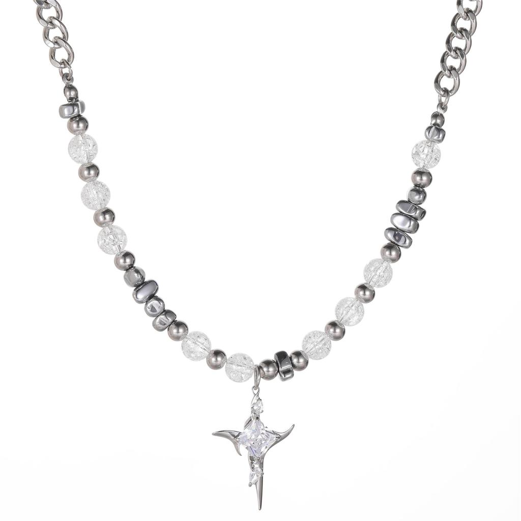 High-End บุคลิกภาพไทเทเนียมเหล็กสร้อยคอโลหะไม่สม่ําเสมอหิน Ice Crack Cross สร้อยคอ Clavicle Chain A6