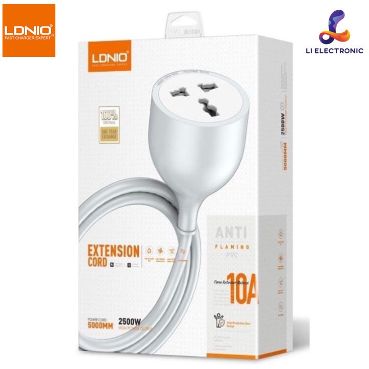 LDNIO SC1017 ปลั๊กต่อขยาย Socket Power Strip 10A 2500W สายไฟพ่วงอเนกประสงค์ EXTENSION CORD TURBO สายยาว 5 เมตร