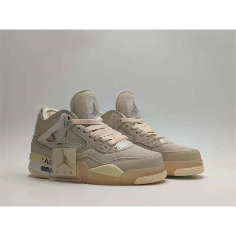 Air Jordan 4 OFF-WHITE X "Sail" รองเท้าผ้าใบสำหรับทุกเพศ ดีไซน์ย้อนยุค เหมาะสำหรับการเล่นบาสเก็ตบอล