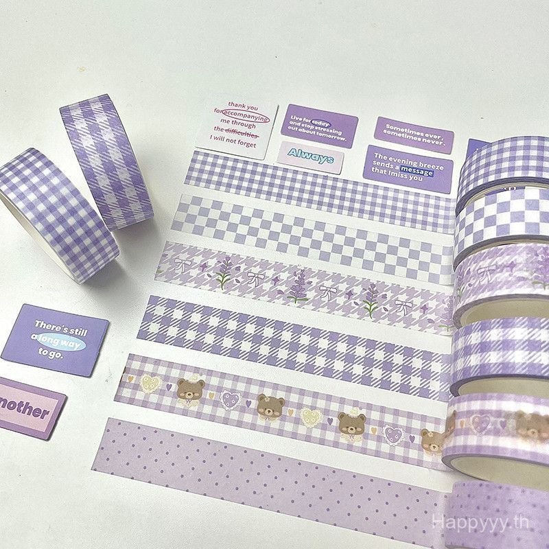 Simple Purple Bear Creative Handbook Tape Plaid Washi Tape Packing คู่มือนักเรียน diy Tape