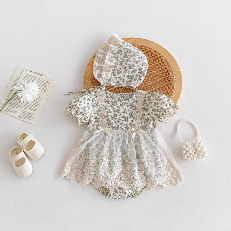 Baby Summer Floral Bag Fart Summer Short Sleeve Western Style Dress Romper Newborn osk2