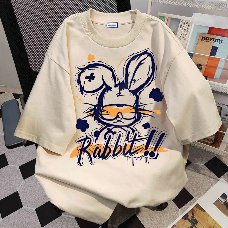 【My-T】🌸เสื้อยืด oversize cotton เสื้อแฟชั่น คอกลม แขนสั้น พิมพ์ลาย 'Rabbit' สไตล์ลำลอง ใส่สบาย S-3XL【COD】