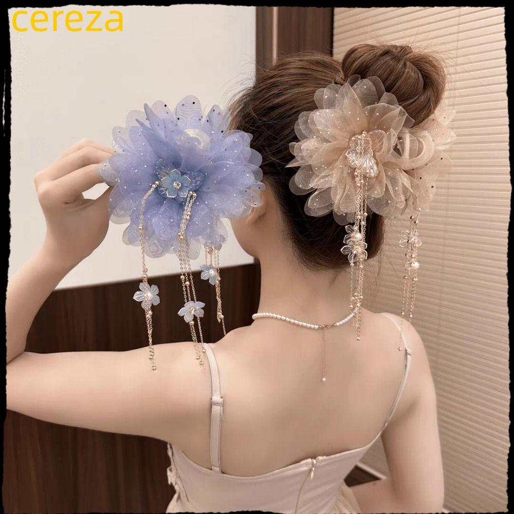 คลิปโลภ CEREZA วัสดุตาข่าย กิ๊บติดผมดอกไม้ดอกบัว, เลื่อมหรูหราพู่พลาสติกผม Claw งานแต่งงาน ราคา ถูกที่สุด ดีลบีเคเค