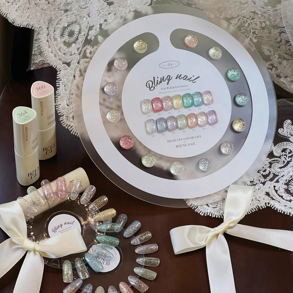 💕Rouni 14 สี Strobe ความหนาแน่นสูงเพชรกาว rouni Star Fairy 2026 สินค้าใหม่ยอดนิยมสีเล็บชุดกาว