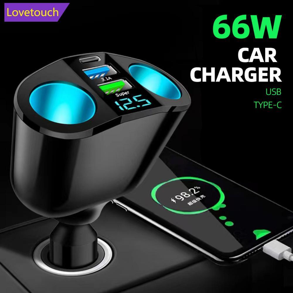 LOVETOUCH รถซ็อกเก็ต Splitter สีฟ้าบรรยากาศ PD QC3.0 2 USB Charger C พอร์ตสําหรับโทรศัพท์มือถือ DVR 