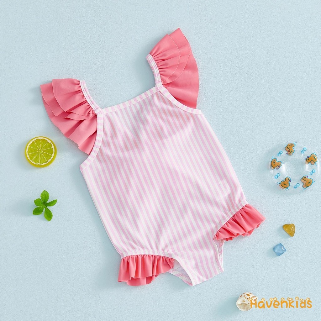 ชุดว่ายน้ำToddlerหญิง ดีไซน์พรินต์แขนบินและคอเหลี่ยม สไตล์เก๋สำหรับเด็กเล็ก ราคา ถูกที่สุด ดีลบีเคเค แกลเลอรีภาพที่ 4