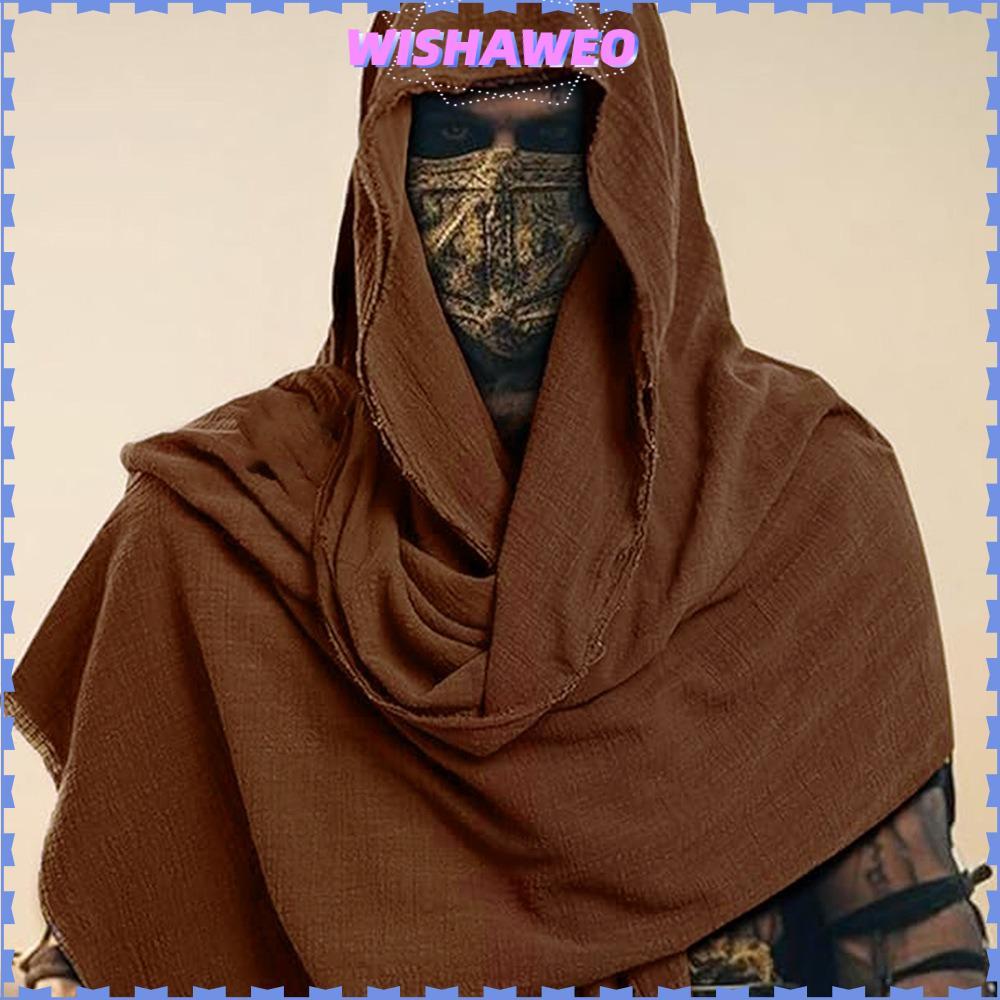 WISHAWEO Mens Medieval Pirate Retro Hood, Lightweight Wrap Cloak, Black/Brown Vintage Pirate Scarf