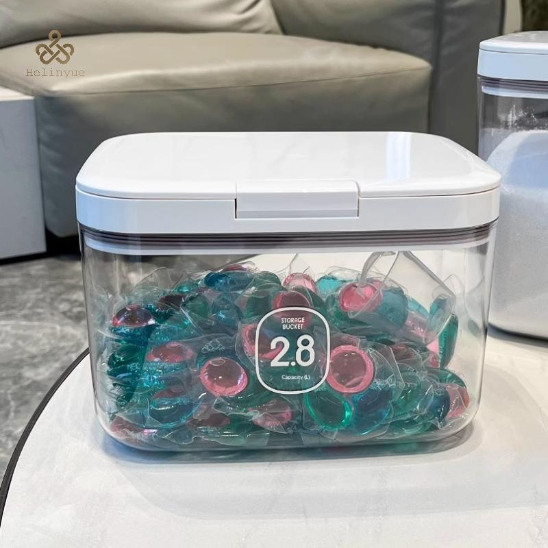 HELINYUE Laundry Pod Container, Laundry Pod Holder, Sealed And Automatic Pop-Up, Large Capacity with
