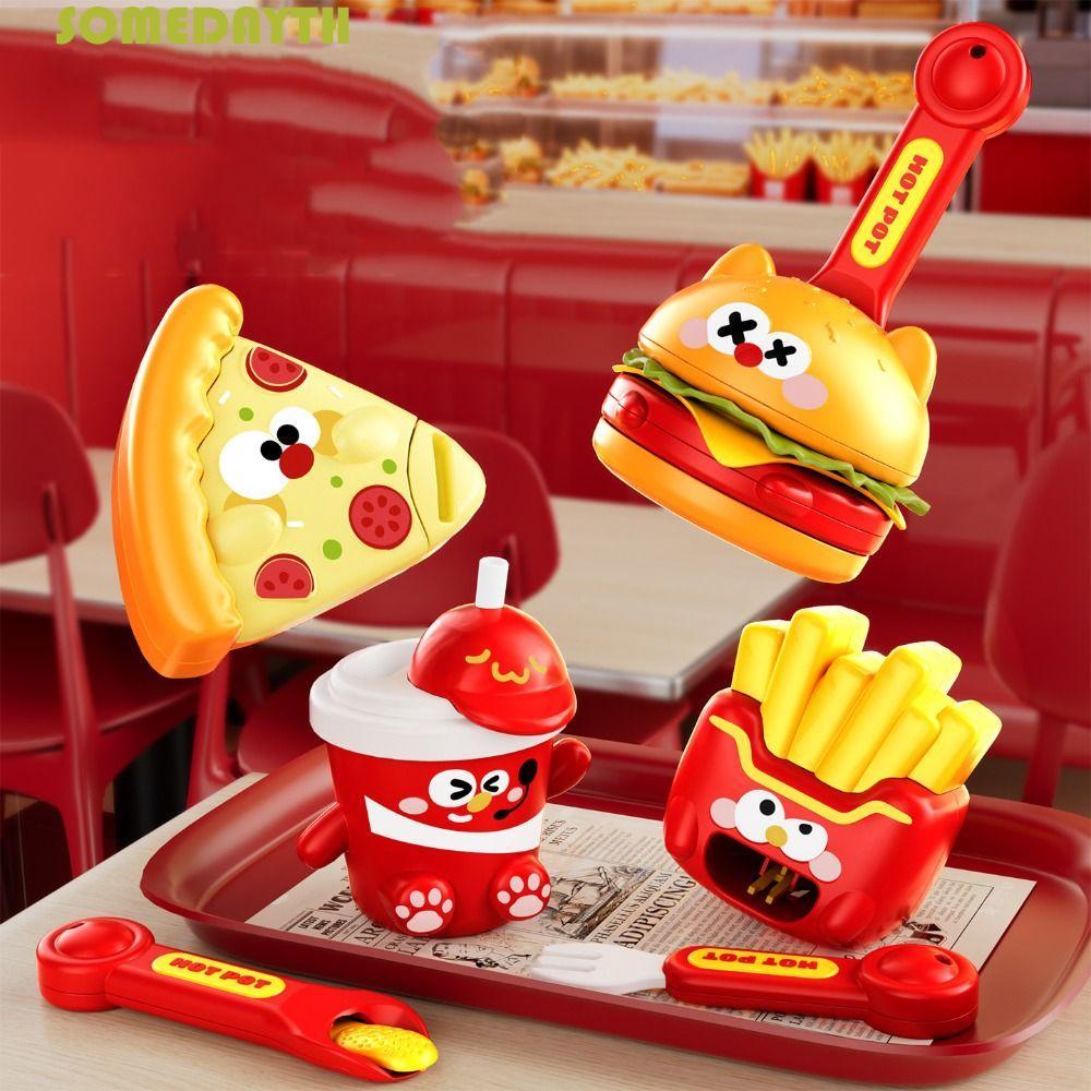 SOMEDAY French Fries Pudding Toy, อาหารบทบาทเล่น Hamburg Pudding Set Feeding Toy, ความแปลกใหม่ Early