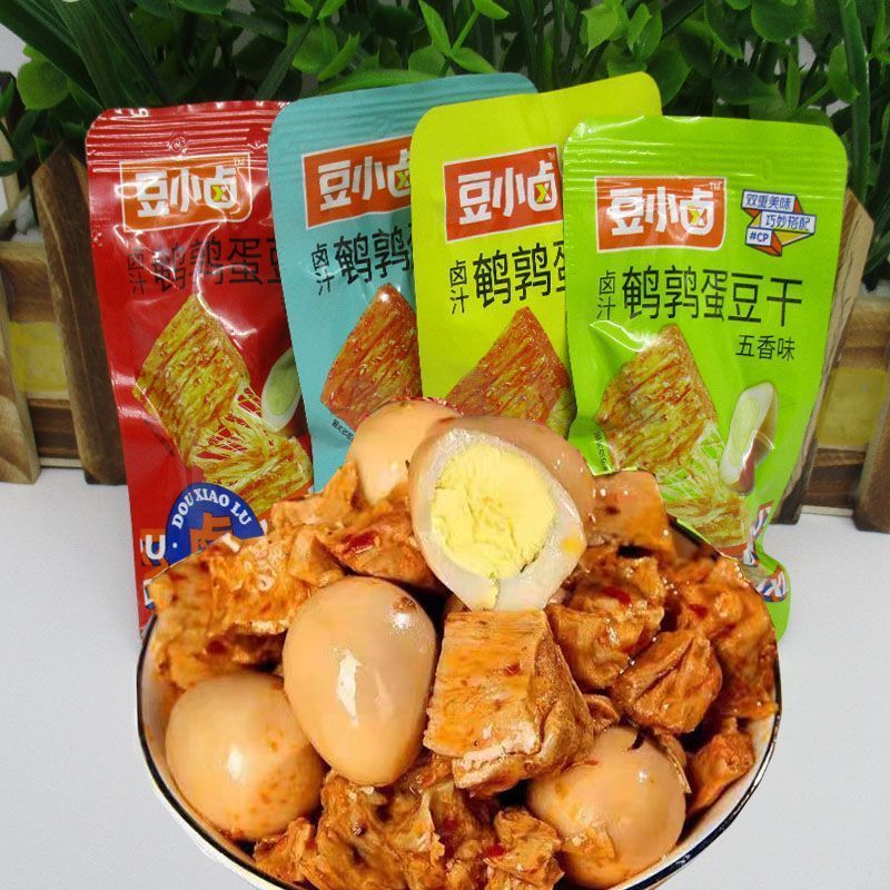 豆小卤鹌鹑蛋豆干整箱小包装五香味素肉卤蛋解馋休闲零食酱香即食3.18Braised Quail Eggs and Tofu, Whole Box, Small Packages, Five-flavo