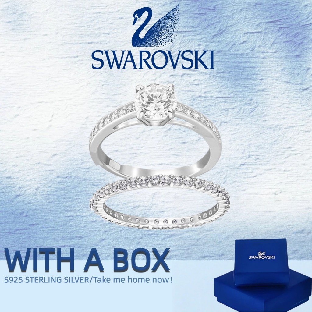 แหวนเงิน 925 หงส์จาก Swarovski กะไหล่เพชร สำหรับผู้หญิง