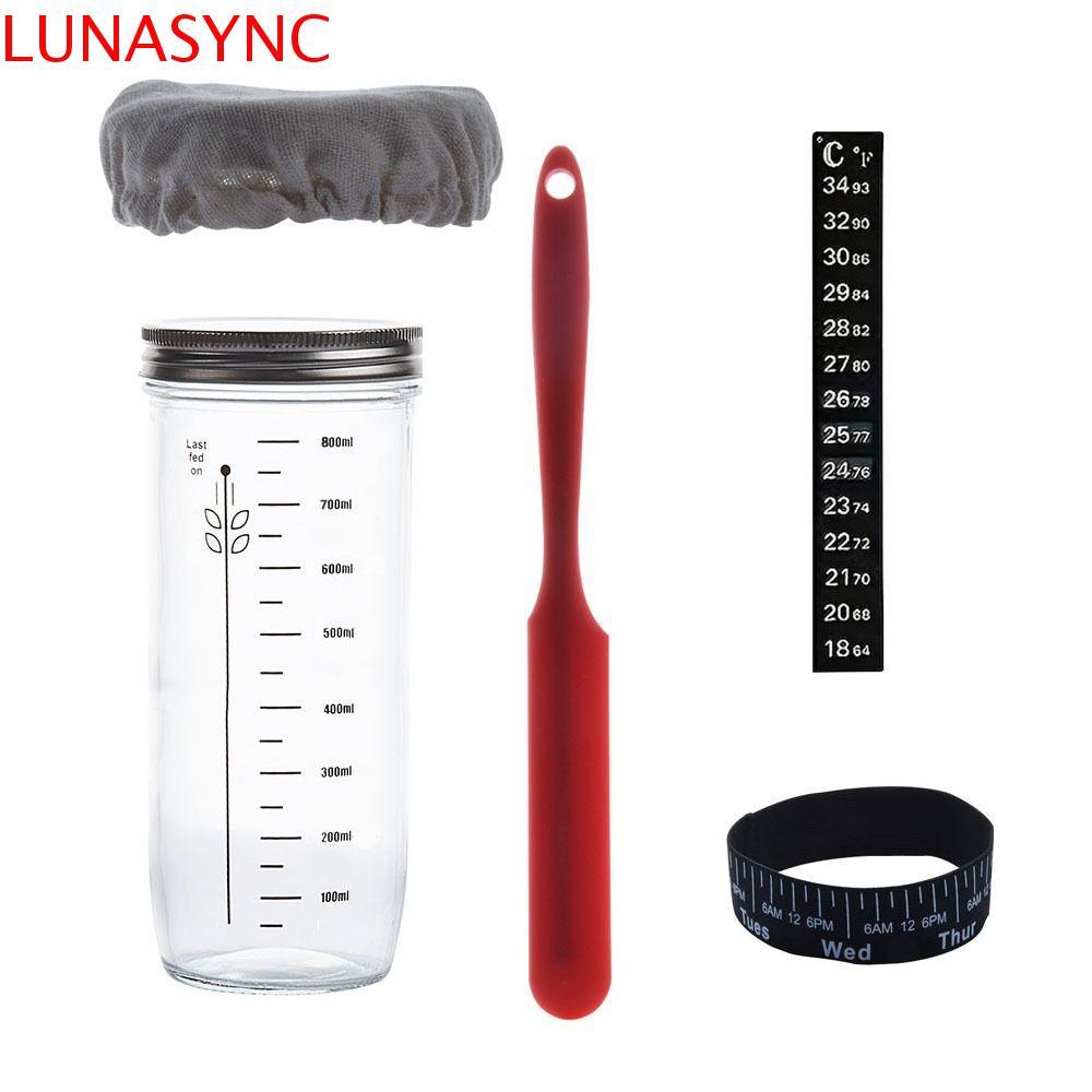 LUNASYNC Sourdough Starter Jar Kit, นํากลับมาใช้ใหม่ได้พร้อมฝาปิดและฝาครอบ Sourdough Bread Starter C