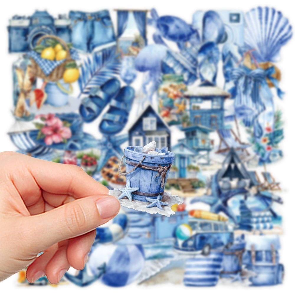 Blue Beach Sticker สติกเกอร์หาดทรายสีฟ้า 50ชิ้น วัสดุ PET ใส กันน้ำ สไตล์มินิมอล ตกแต่งน่ารัก ราคา ถูกที่สุด ดีลบีเคเค แกลเลอรีภาพที่ 9