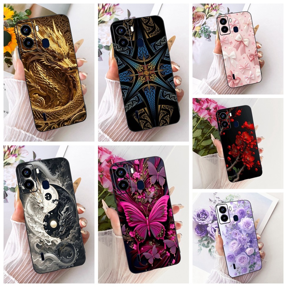พร้อมลายนิ้วมือเคสโทรศัพท์ Tecno Pop 6 ฝาครอบซิลิโคนแมวน่ารักแฟชั่นตลกทาสีปลอก Tecno BE7