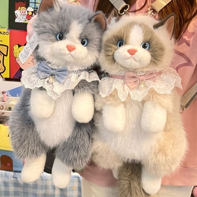 仿真布偶背包玩偶猫咪双肩包公仔毛绒娃娃玩具儿童女生超萌装饰l3.21Simulated Plush Backpack Doll Cat Backpack Stuffed Toy for Childre