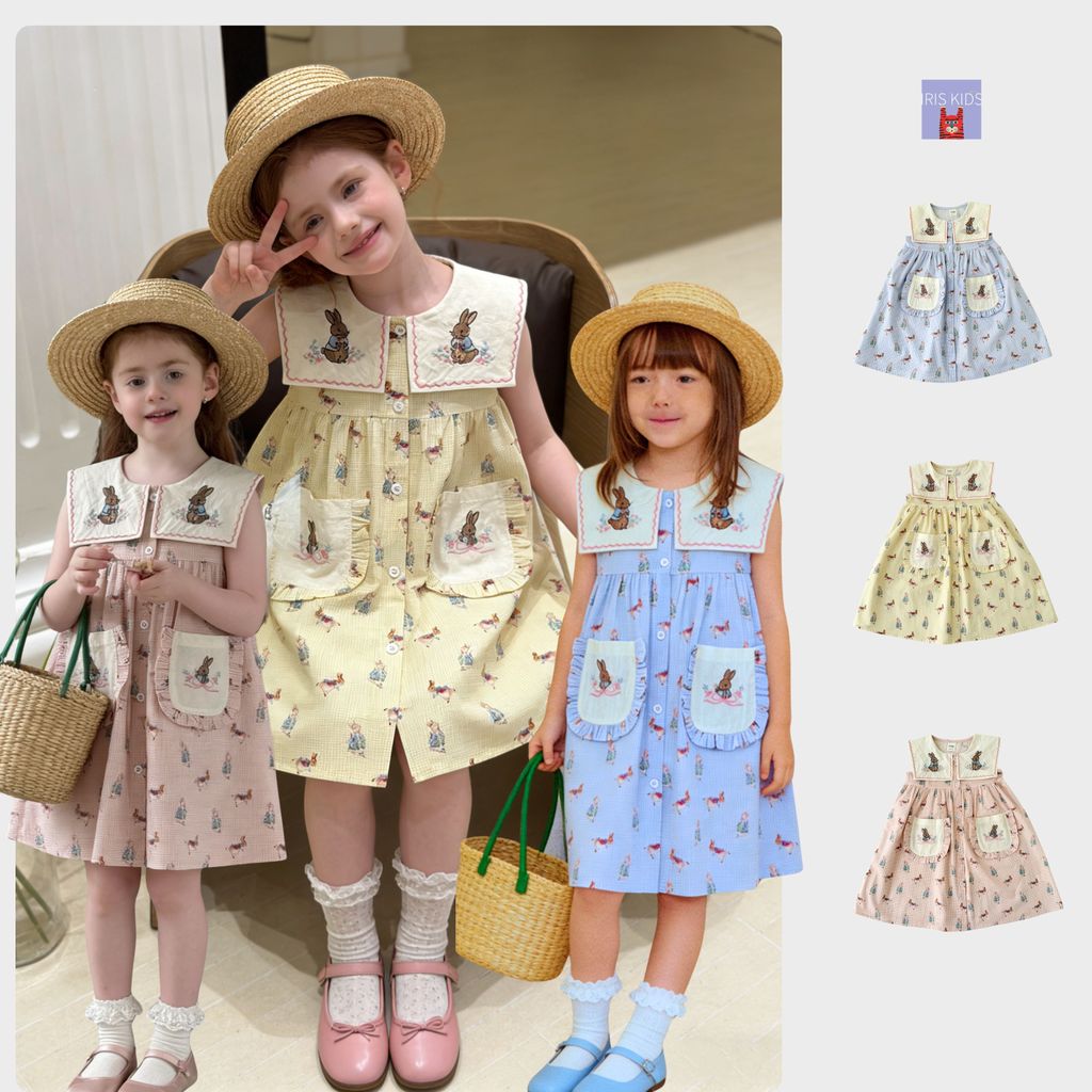 「สินค้าลิขสิทธิ์แท้」IRIS KIDS 26ss IKD260283 Sweet Bunny Pocket Dress ชุดเดรสเด็กผู้หญิง ลายกระต่าย สไตล์เกาหลี