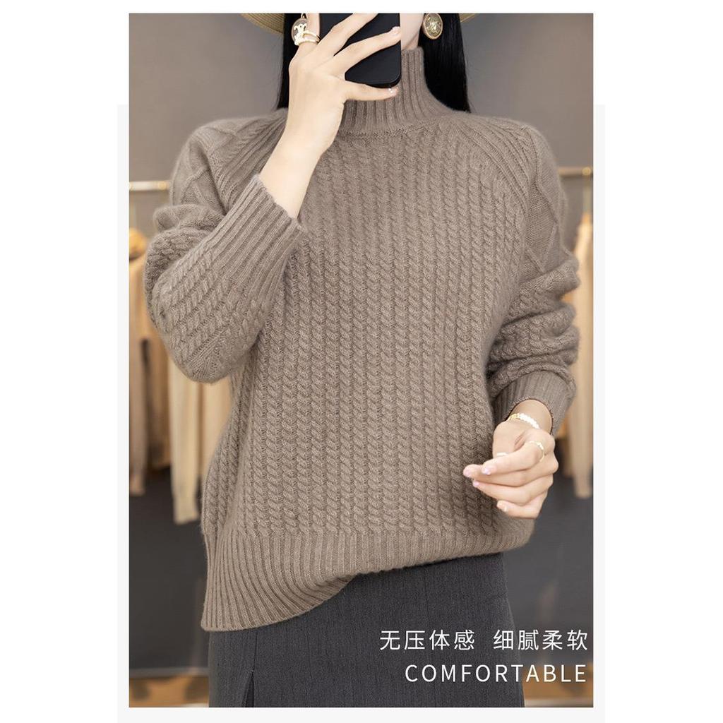 เสื้อกันหนาวสไตล์เกาหลี ฤดูใบไม้ร่วงปี 2023 ออกแบบใหม่ ครึ่งคอเต่า สำหรับสุภาพสตรี แขนยาว สวมหัวหลวม