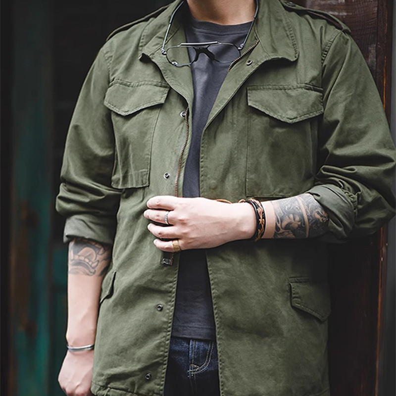 M65 Field Jacket เสื้อแจ็คเก็ตทหารผู้ชาย Retro Multi Pocket Collar Zipper Jacket