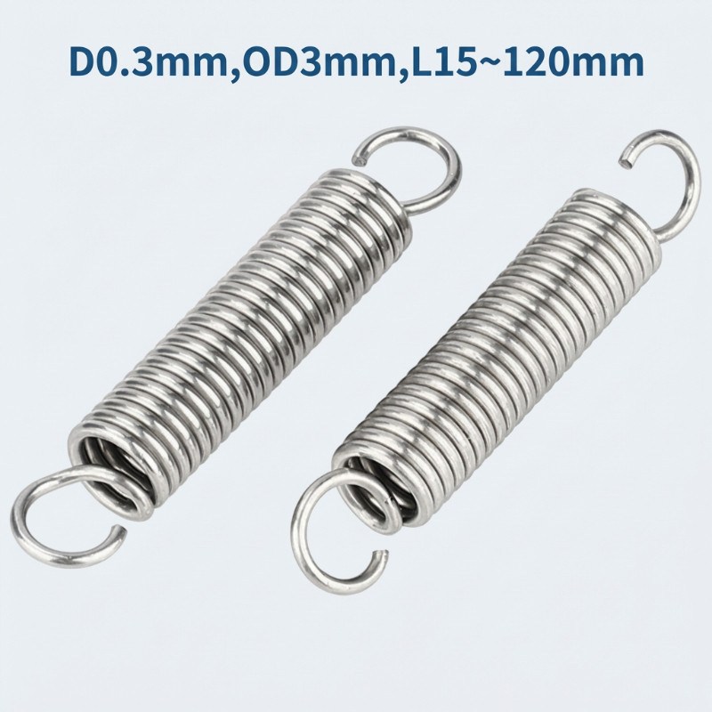 304 สแตนเลส สปริงความตึงเครียด/สปริง d=0.3 มม.,OD3 มม.,L=15~120 มม. พร้อมตะขอ ทาประตูโรงรถ bunnings,