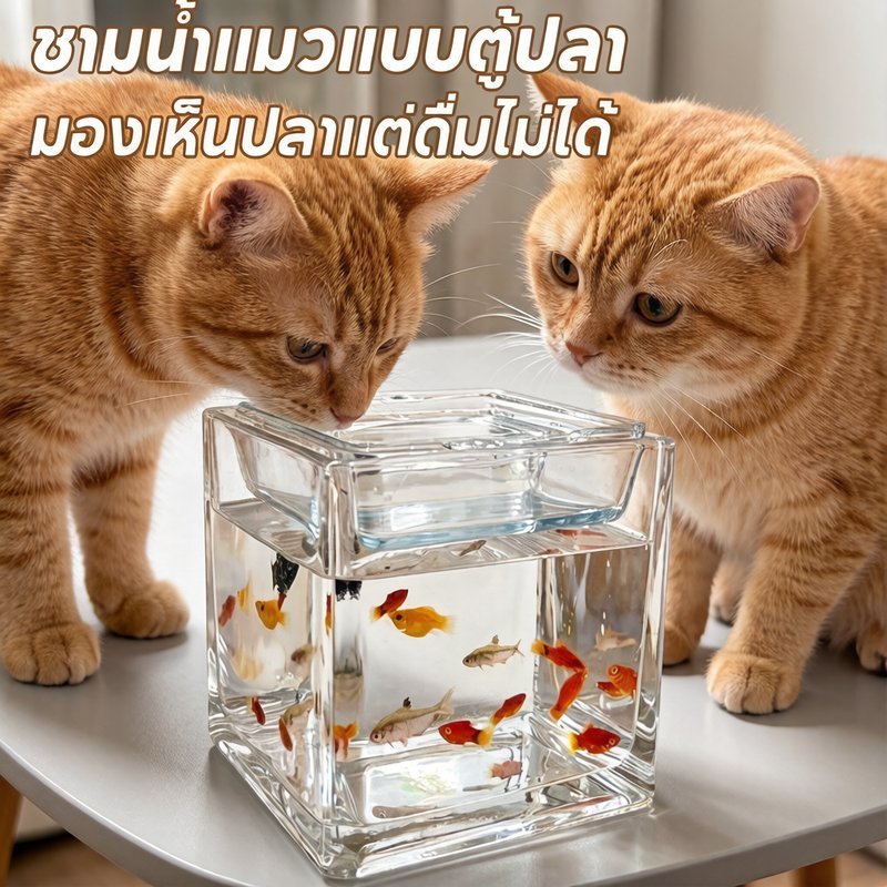 ชามน้ำแมว ตู้ปลาแก้ว ล่อลวงแมวดื่มน้ำ วัสดุปลอดภัยต่อสุขภาพ ไม่เกิดรอยคาง