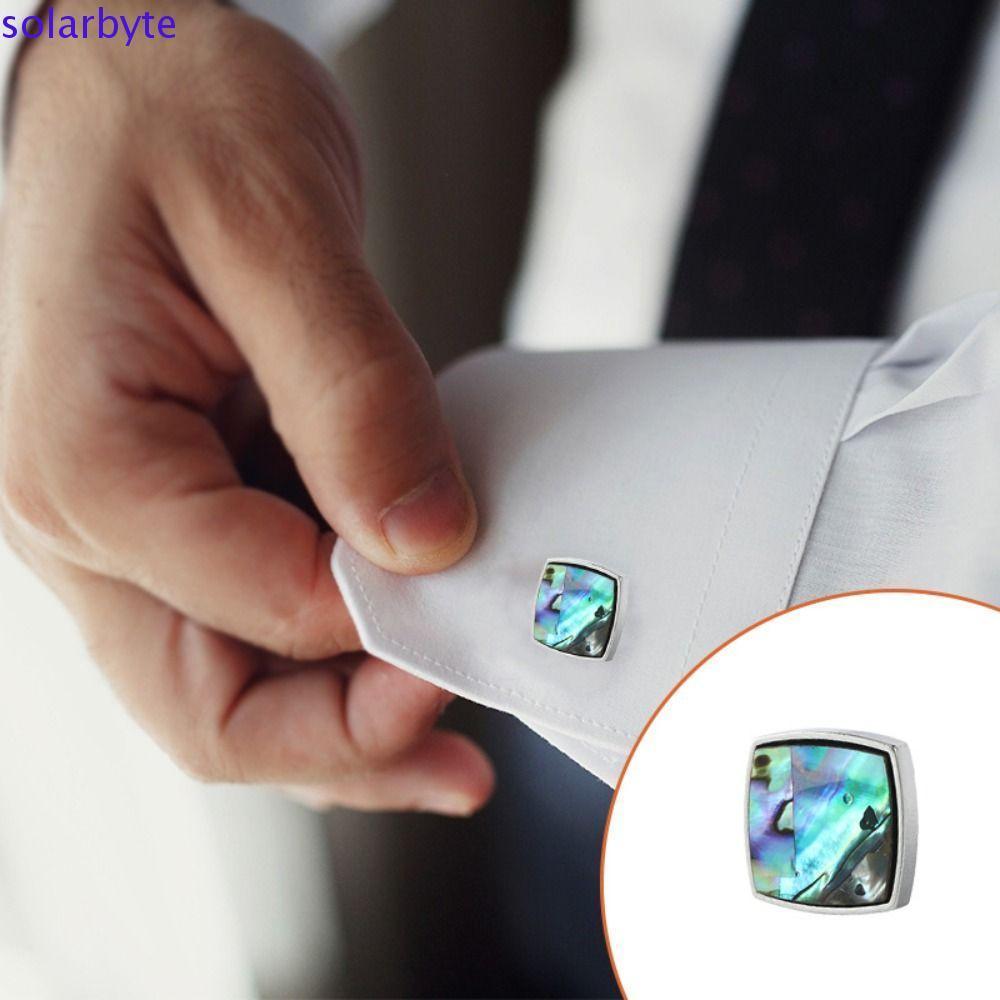 SOLARBYTE กระดุมข้อมือเสื้อฝรั่งเศส, สีไล่โทนสีปุ่มผู้ชาย Cufflinks, อย่างเป็นทางการแฟชั่นเครื่องประดับ Shell Clasp คลิปเรขาคณิต Cufflinks งานแต่งงาน