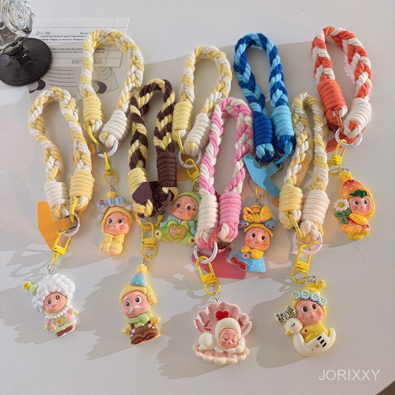น่ารัก อิน หัวเข็มขัดประตูสีเหลือง-ผมสีขาวดาวจี้เคสโทรศัพท์เชือกเส้นเล็กกระเป๋าจี้สั้นแบบพกพาสากล