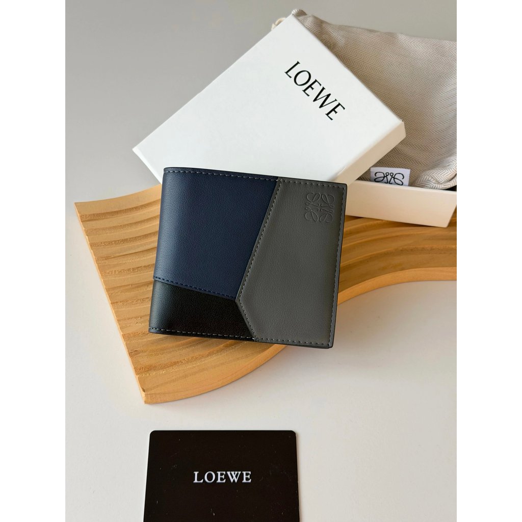 [Bongchaoer Selection] loewe Classic Suit Clip loewe Short Wallet PUZZLE Stitching Geometric Wallet 