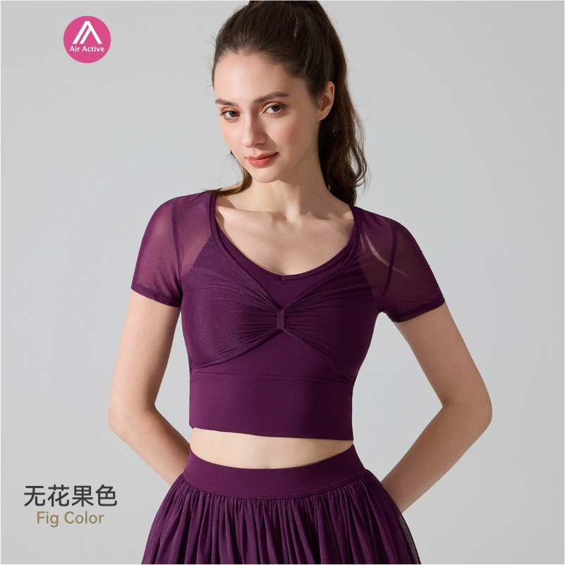Airactive Yoga Top Cushion เซ็กซี่ ตาข่าย แขนสั้น สำหรับวิ่งและออกกำลังกาย