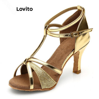 Lovito เซ็กซี่ธรรมดาสไตล์ละตินรองเท้าเต้นรําซิลเวอร์โกลด์ชุด…