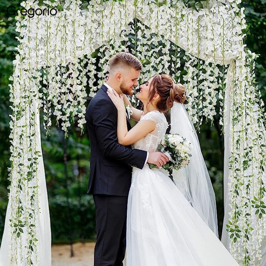 Grgxp พืชวิสทีเรียประดิษฐ์แขวน Wisteria ดอกไม้ประดิษฐ์ Wisteria Vine พร้อมดอกไม้ – Faux Weeping Wist
