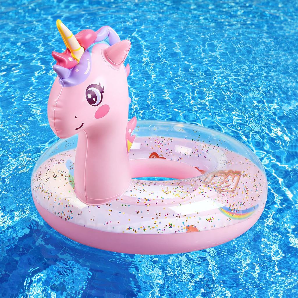 เฮ้Splash Inflatable Pool Float, 21.6 นิ้วเด็กวัยหัดเดิน Pool Float, Unicorn Pool ของเล่นประกายเลื่อ
