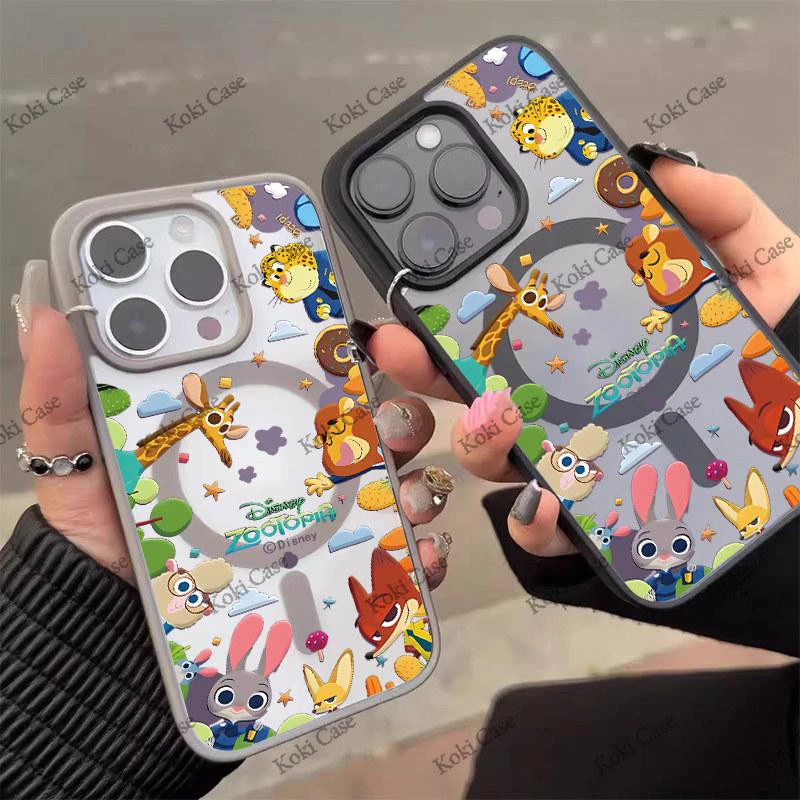 เคสโทรศัพท์ลาย Zootopia ใช้ได้กับ iPhone 13 Pro/11/12 Pro Max/14/15/16 Plus ดีไซน์แม่เหล็กคุณภาพสูงช่วยปกป้องเลนส์