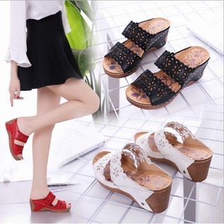 MC1 Plus Size Slip On Peep Toe Hollow Casual Platform Wedge Sandals 2
