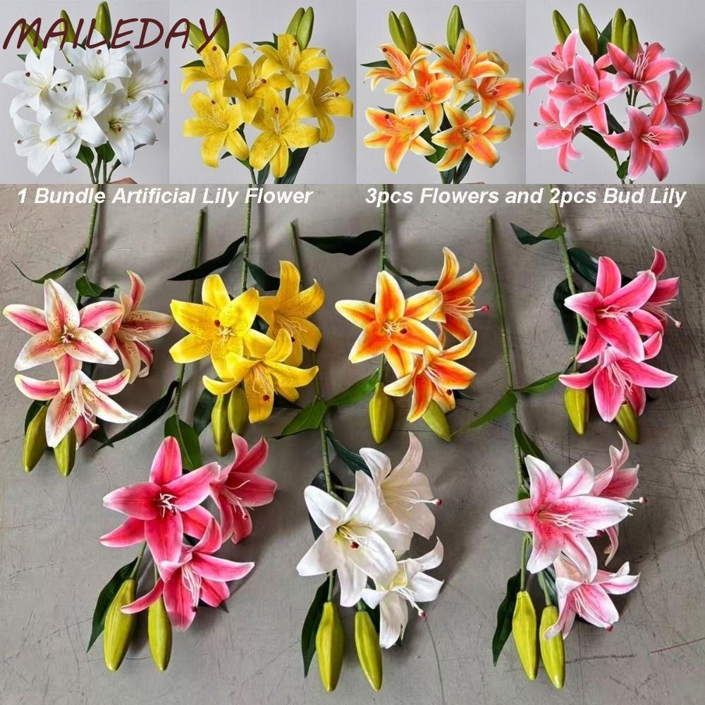 ความต้องการ ประดิษฐ์ ลิลลี่ ดอกไม้,6สีที่มี3ชิ้นดอกไม้และ2ชิ้นหน่อจําลองดอกไม้ลิลลี่, สูง กระดูกงู 67เซนติเมตรโต๊ะรับประทานอาหารตกแต่งดอกไม