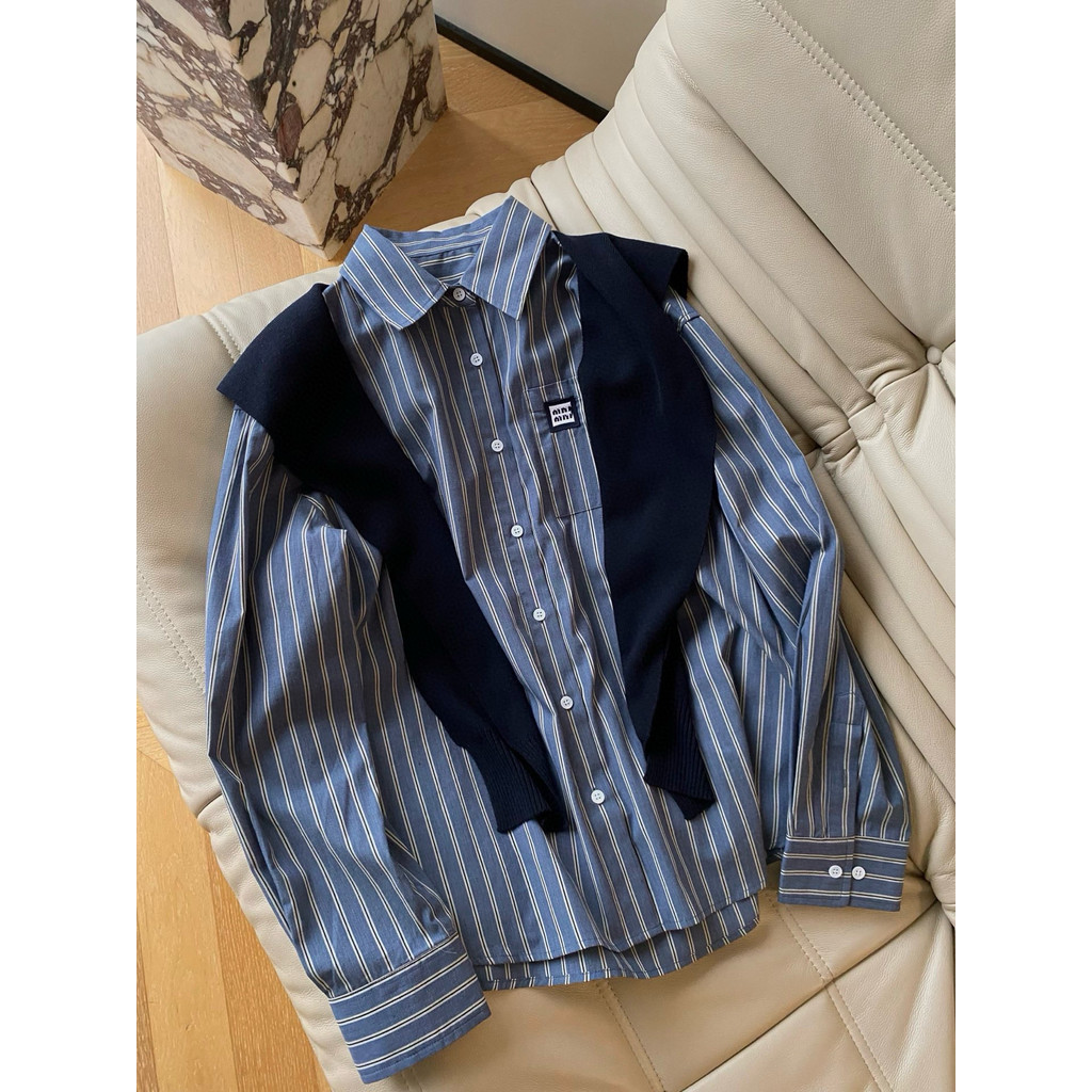 UGJH Mi**iu Striped shawl shirt，Young and versatile，2026Spring and Summer New。