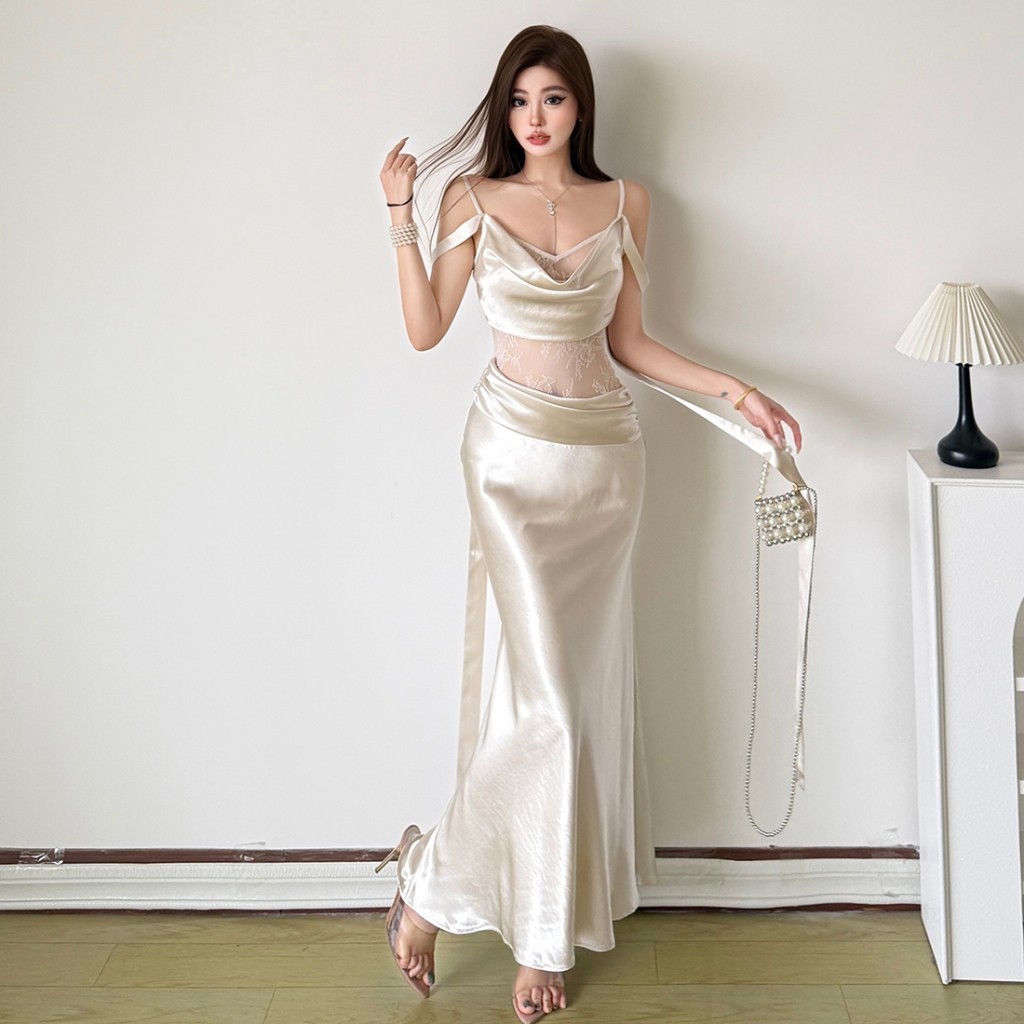 Kliou Maxi Dresses Sling Backless Skinny บุคลิกภาพ Niche Slimming Tapered เอวแฟชั่น Temperamental สไตล์ร้อนใหม่