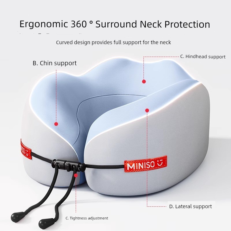 หมอนรองคอ หมอนรองหลัง MINISO Memory Foam หมอนรูปตัว U หมอนรองคอสําหรับเดินทาง หมอนนอนเครื่องบิน หมอน