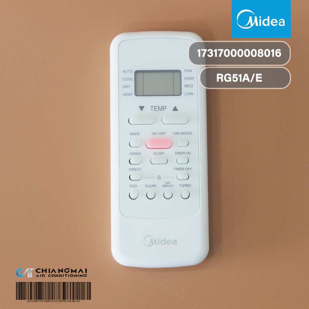 17317000008016 รีโมทแอร์ Midea รีโมทแอร์ไมเดีย รหัสหลังรีโมท RG51A/E "ฟังก์ชั่น ECO"