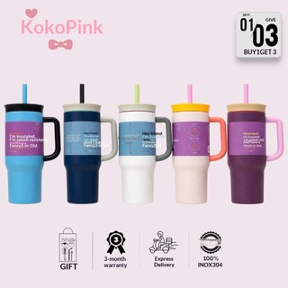 40oz KokoPink Thermal Bottle with Handle & Straw, Stainless Steel 1185ml, Cold 24H/Hot 8H