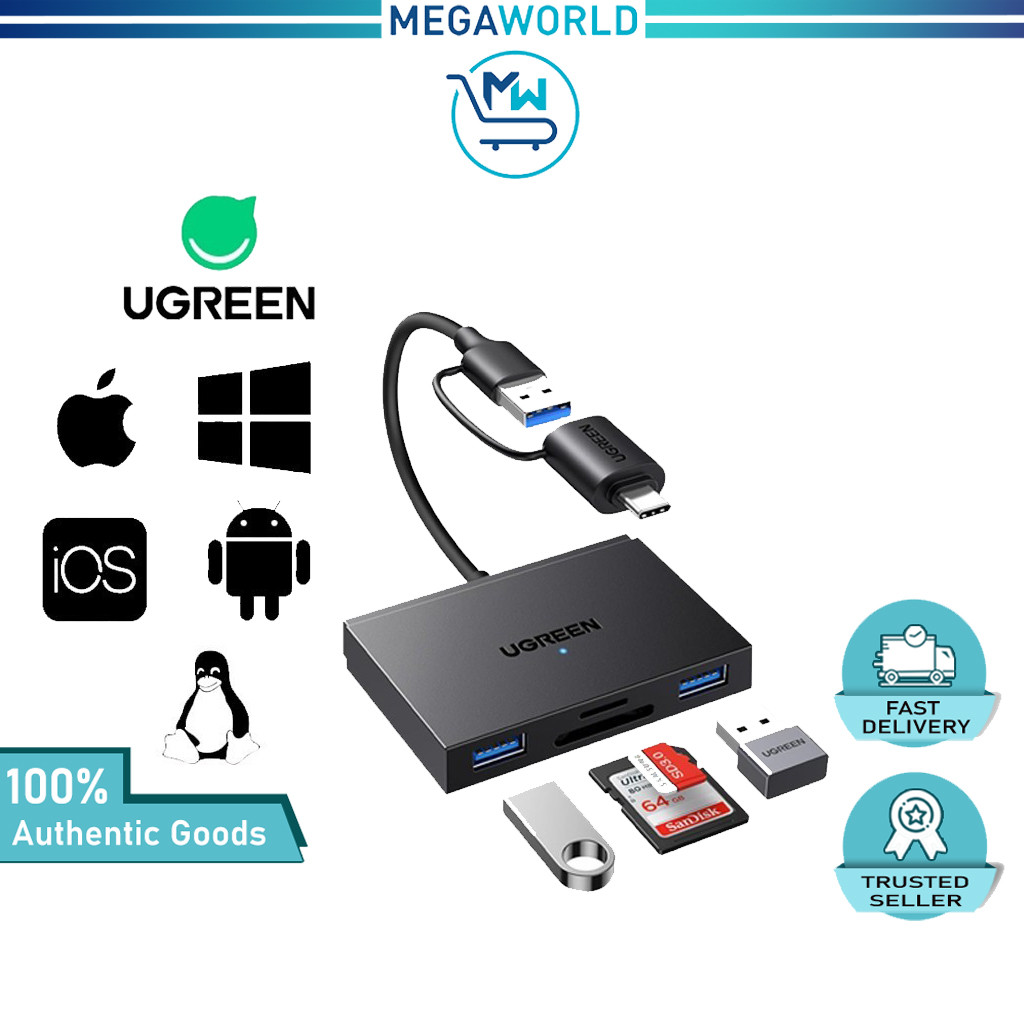UGREEN 4 in 1 SD TF Card Reader USB C USB 3.0 Dual Connector อะแดปเตอร์ OTG 5Gbps USB A สําหรับ iPho