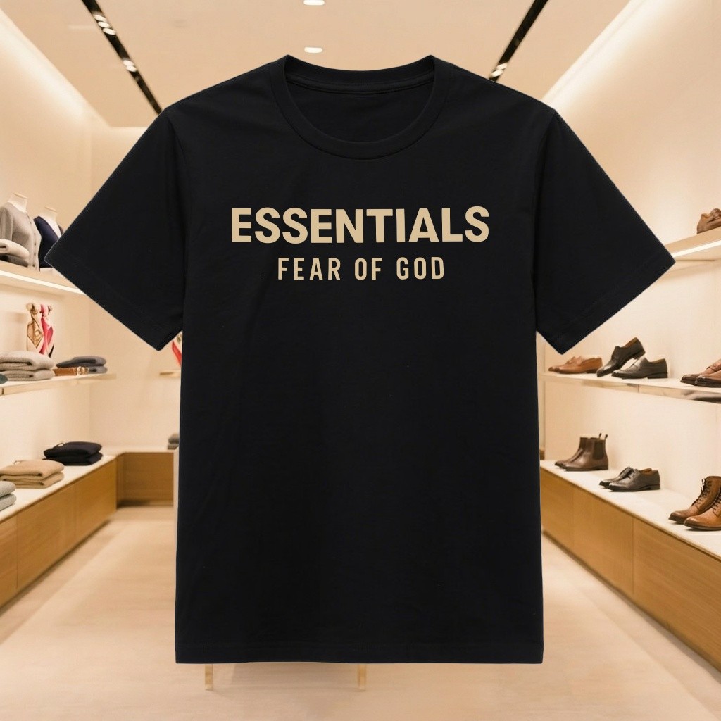 เสื้อยืด Essentials Aesthetic Streetwear เสื้อยืดสีดําพรีเมี่ยม นุ่ม ไม่ร้อน