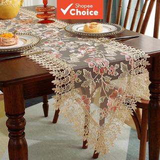 Polyester Table Runner Tablecloth Cover, Exquisite Embroidery Lace, Multiuse for Home Party Decor (1Pc)