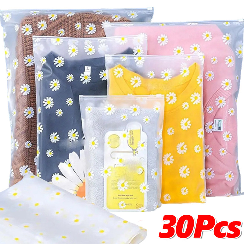 10/20/30ชิ้นเดซี่ฝ้าถุงเก็บ-กระเป๋าซิปกันน้ํานํามาใช้ใหม่สําหรับเสื้อผ้ารองเท้าเดินทางออแกไนเซอร์