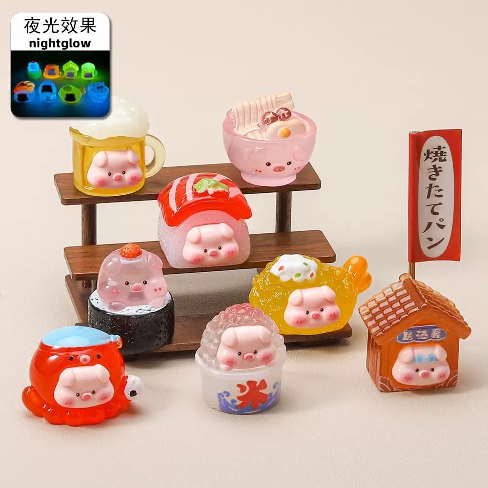 8 ชิ้น Glow Piglet Sushi อาหารเรซิ่น Charms สําหรับ DIY (C-3)